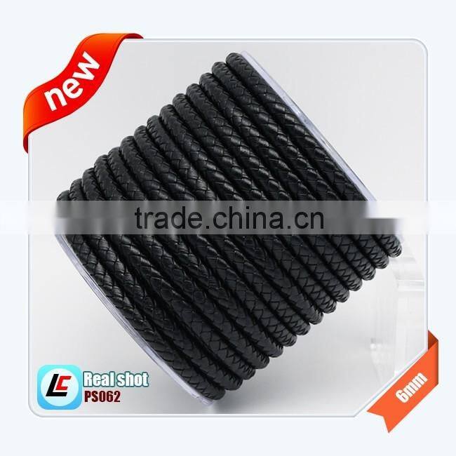 6mm Black Braid Cowhide Leather Cord for Making Leather Bracelets