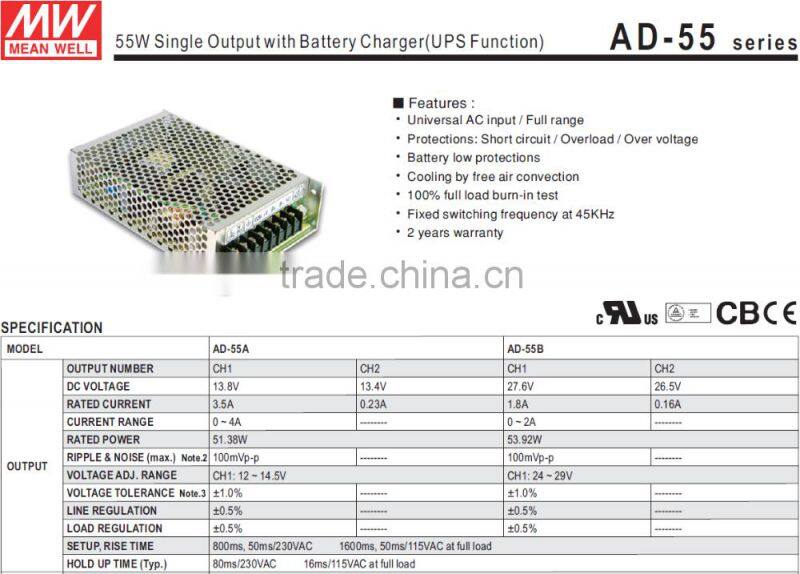 UL approved Meanwell ad-55 series,ad-55a 55w 12v uninterrupted power supply