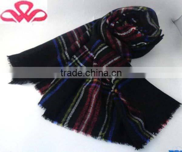 WLLH0707-7 100% Soft Acrylic navy checked traditional Xmas gift scarf men