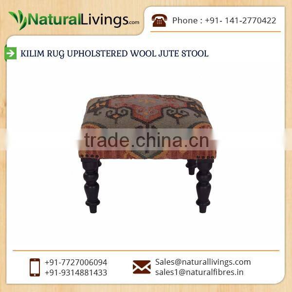 Unique Pattern Best Design Style Made Kilim Rug Upholstered Wool Jute Stool for Bulk Sale
