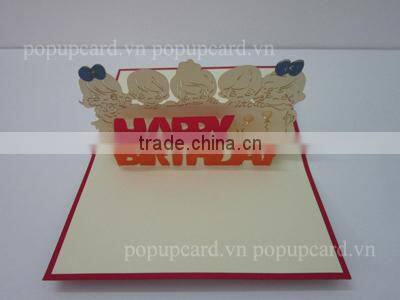 Little girl with birthday cake 3d hand made greeting card