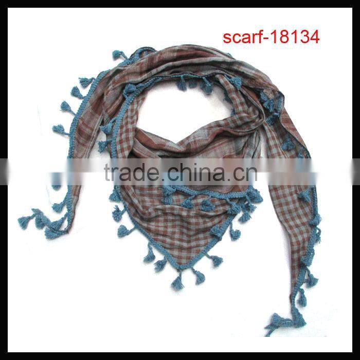 plaid printing scarf with pompoms wholesale
