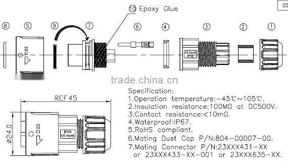 Middle 8 pin cable connector, IP67 waterproof connector, Chogori high quality wire connector