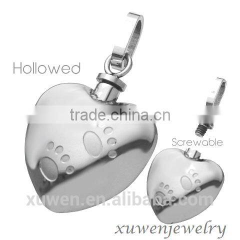 engraved paw 316l stainless steel heart cremation pendant keepsake