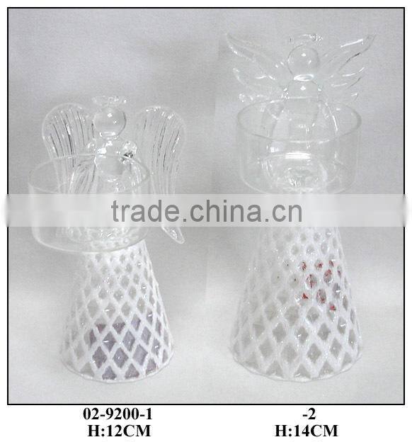 Hand Painted Glass Angel Candle Holder with LED Light