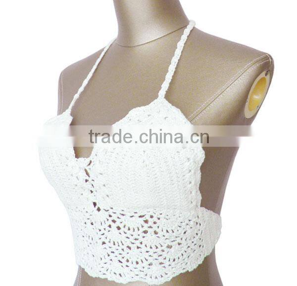 Cotton/polyester black women beachwear crochet knitting bikini in top