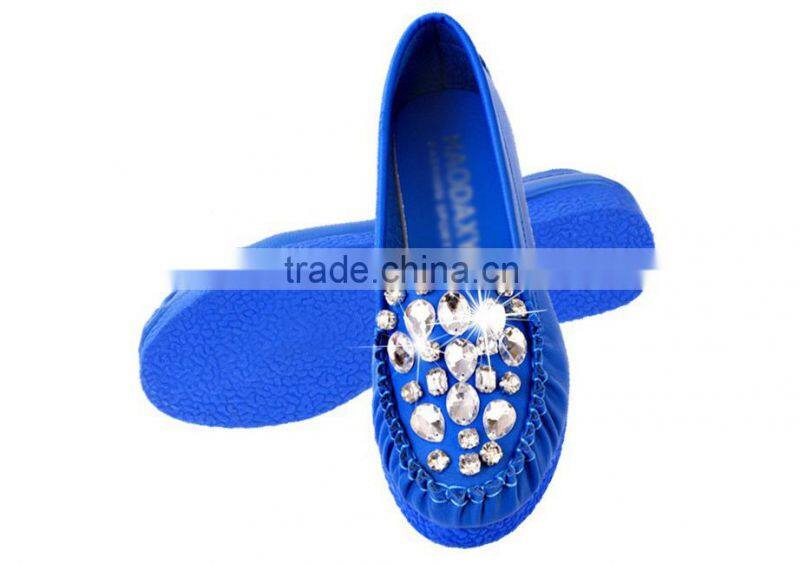 Flat Shoes With Round Soft Leather Low Shoes Women Diamond Peas Shoes