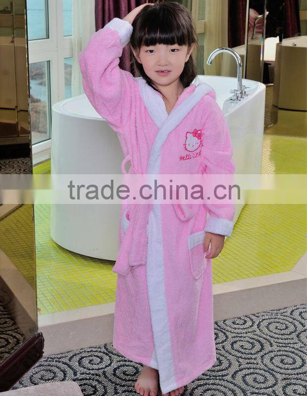 Cheap 100 cotton terry pink toddler girls bathrobes with white border