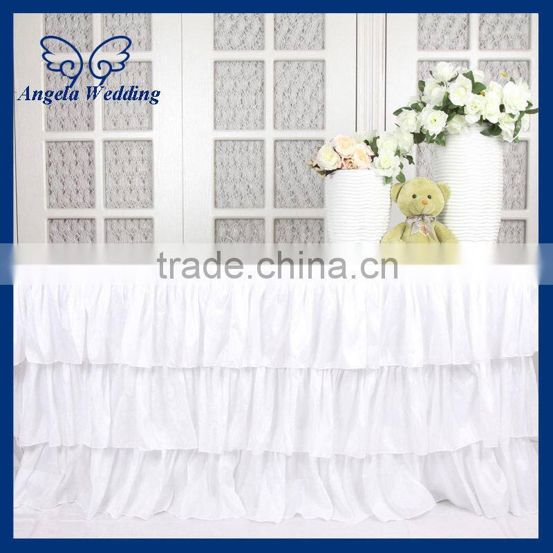 SK001C New 2015 elegant polyester ruffled steps in bridal grey table skirts