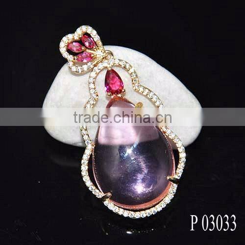 Wholesale fashion jewelry with glass stone/brass and silver pendant necklace