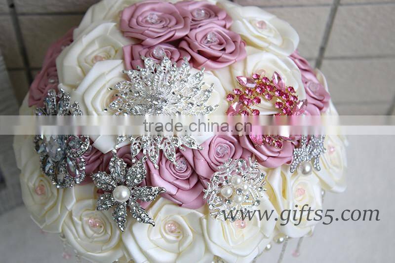 Elegant Bridal Bouquet Wedding Bouquet made by Satin Roses Brooches Handmade Vintage Inspired Alternative