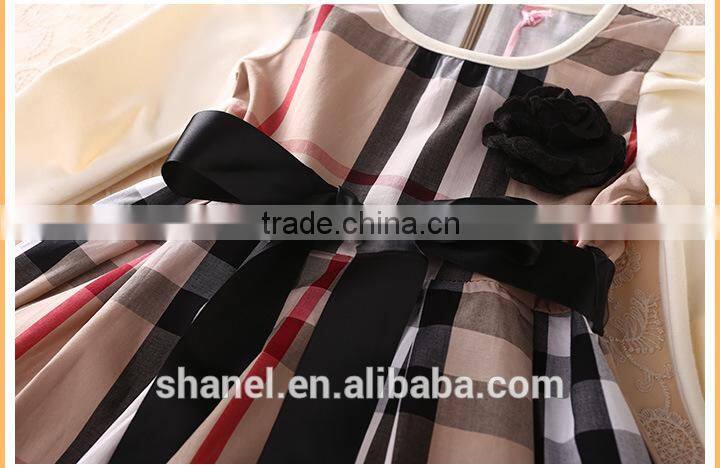 New arrival 2015 Autumn/Winter long sleeve girls plaid dress princess dress