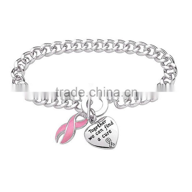 handmade personalized PINK RIBBON Breast Cancer Awareness Bracelets (YC-011)