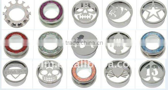 Black PVD Coated Surgical Steel 316L Mysterium flesh tunnel with purple glitter inlay body jewelry piercing