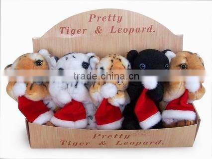high quality factory wholesale realistic christmas plush cradle brown tiger with christmas cap