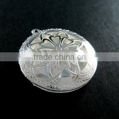 32mm vintage style silver filigree flower round photo locket pendant charm DIY supplies 1112014