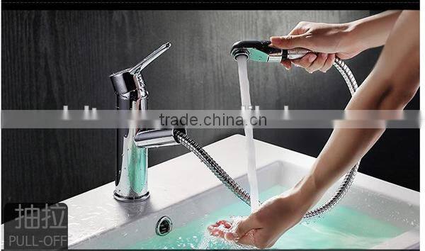 ceramic basin faucet can pull out, withdraw to use basin tap, 1.5m pipe basin mixer tap