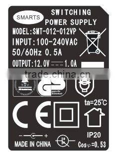 wall mount direct plug-in 12v 1a power adapter