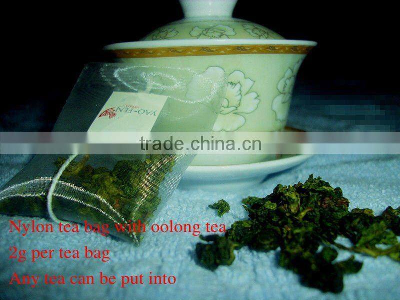 Tea bag with nylon tea bag paper
