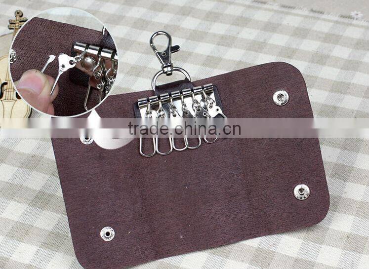 2014 New Portable Women Men PU Leather Key Wallets Case Holder Purse Organizer Bag 6 Key Rings for Car Door Drawer Lock Keys