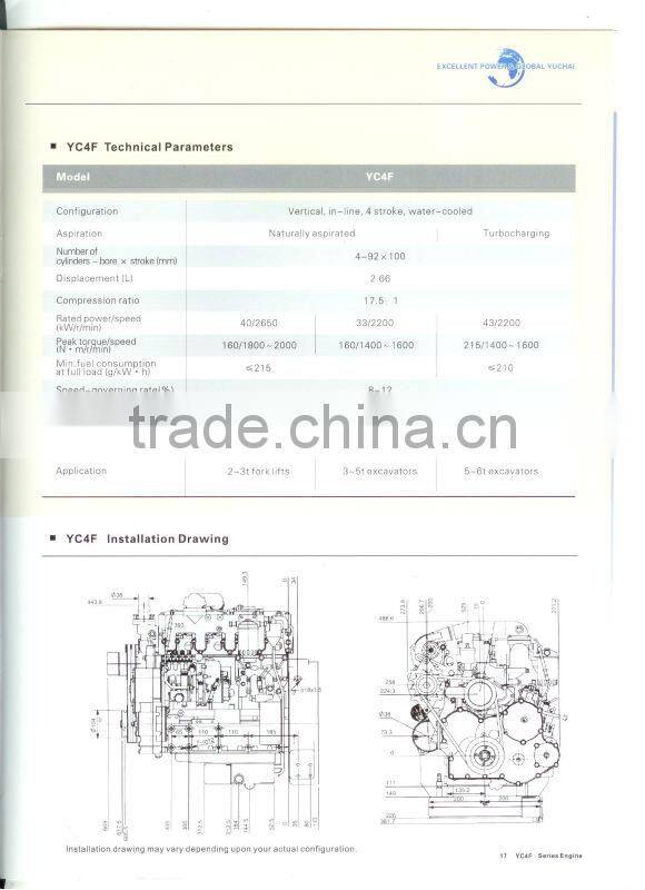 YUCHAI engine assembly YC4F 3-6t excavators engine assy 2-3t forklifts engine assy