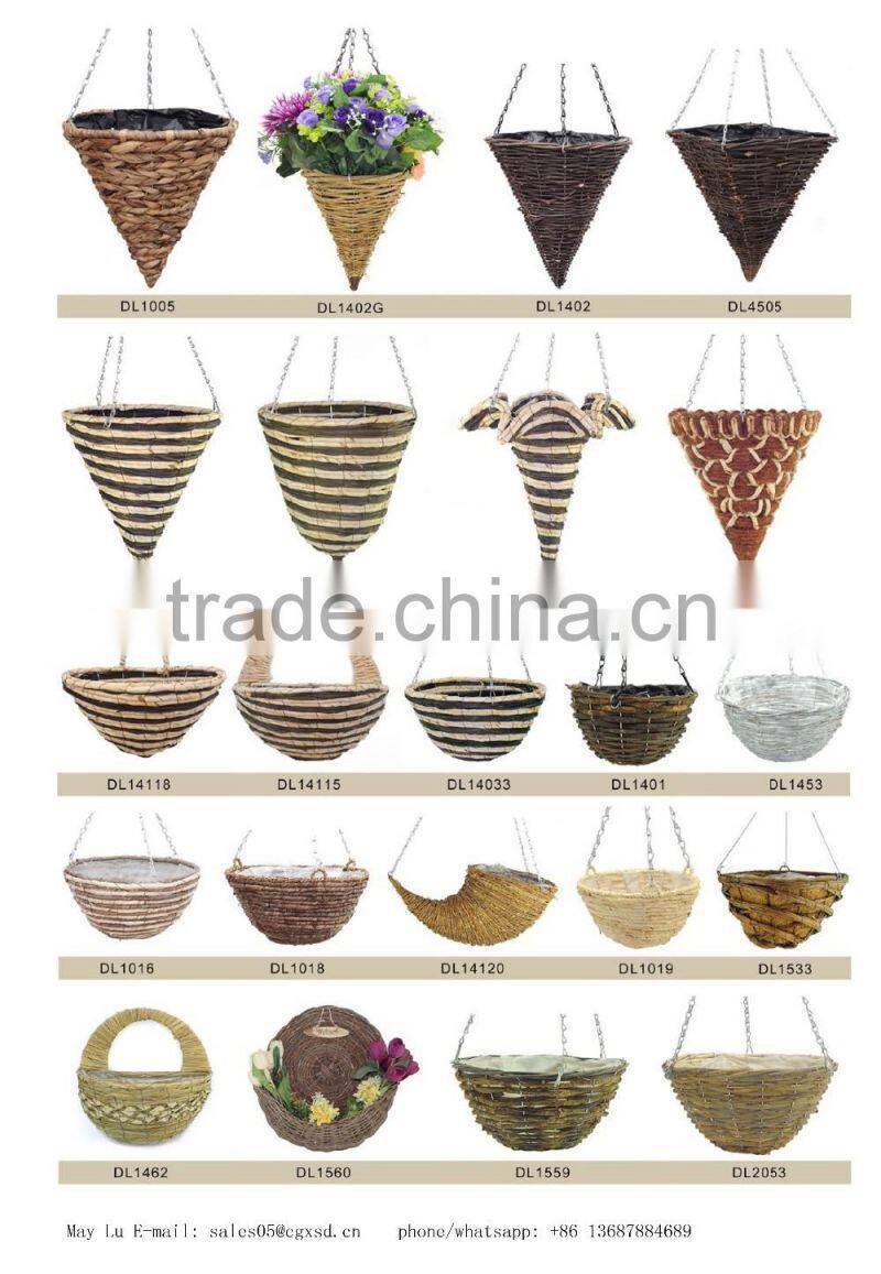 with iron chain used for plants round wicker hanging planter pot