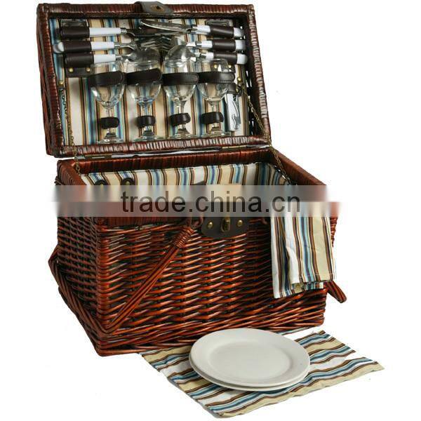 wholesale empty willow 4 person picnic basket with fabric