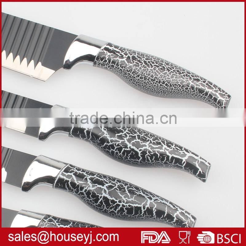 Set of 5pcs knife set non stick color kitchen knife blade with"V"wave grooves design