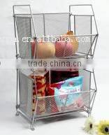 High Quality Fashion Stackable 2 Tier Metal Mesh Kitchen Sundry Storage Basket / Desk Organizer