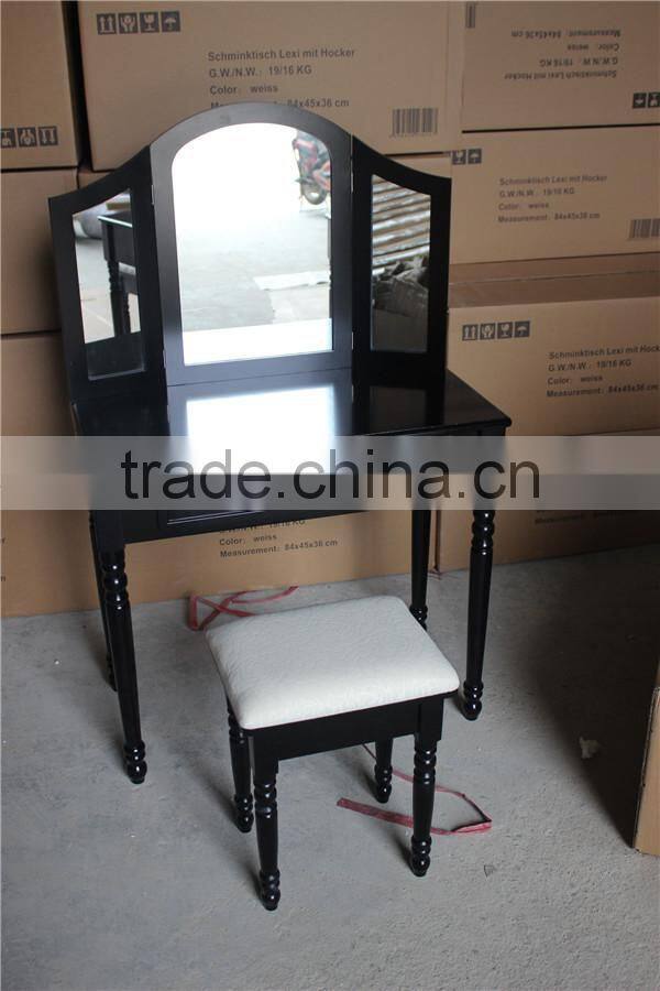 European Style Solid Wood Makeup Table Set With Stool Bedroom Dresser Simple Modern Ivory White Cosmetic Table With Mirror