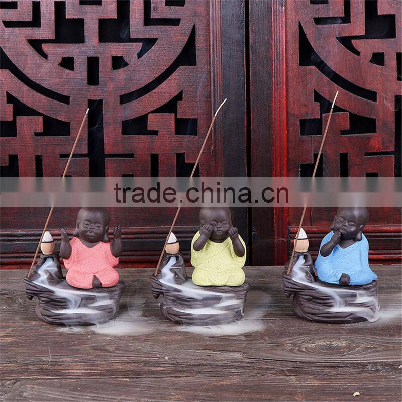 Colorful Ceramic Monk Burner Creative Decor Backflow Incense Crafts