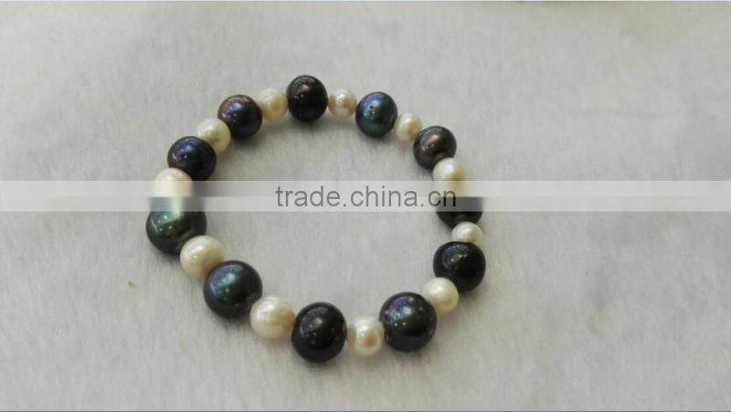 hot selling 3-4mm white and 8-9mm black freshwater pearl bracelet