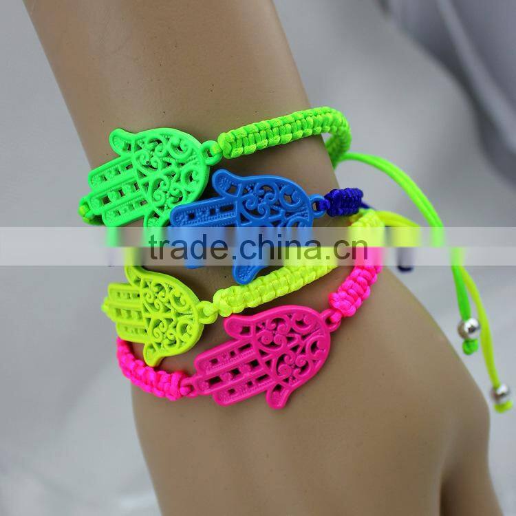 neon fluorescent hamsa hand charm cord hand braided bracelet friendship bracelet for promotion gift