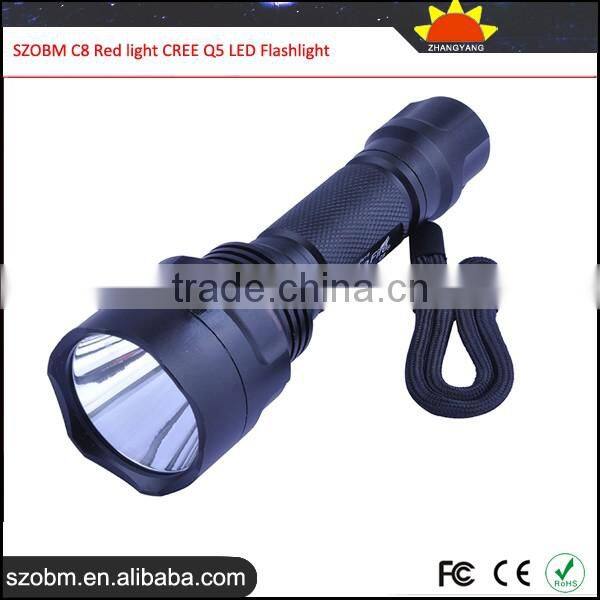 2016 Latest SZOBM C8 Red Light Q5 LED Flashlight, Red Light Aluminum Alloy C8 Tactical LED Flashlight Torch