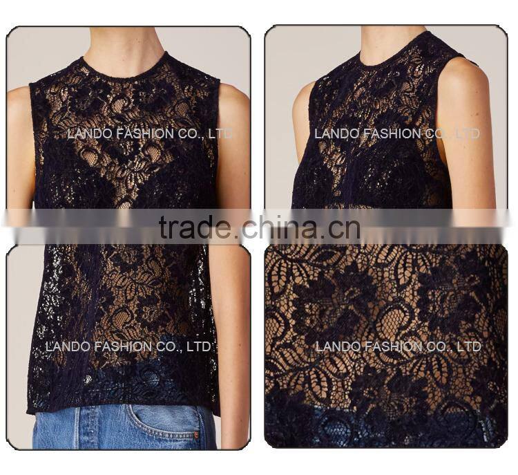 Ladies lace tops for women 2016 sleeveless latest design sexy net tops for girls