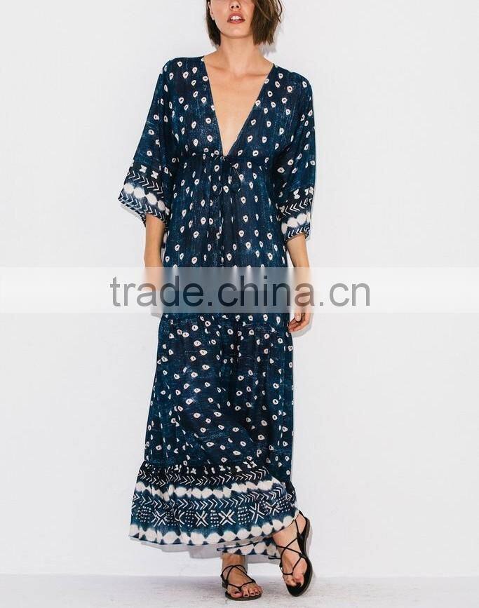 Gorgeous Boho Printed Rayon V Neck Maxi Dress Bohemian Ladies Western Dresses Names HSd5094