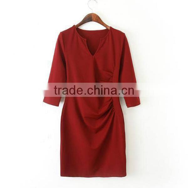 HD-D246 quarter sleeve midi plain bodycon pencil dress/OEM ladies dress/factory new design