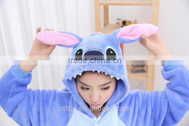 flannel cartoon adult animal jumpsuit animal pajamas jumpsuit blue stitch design
