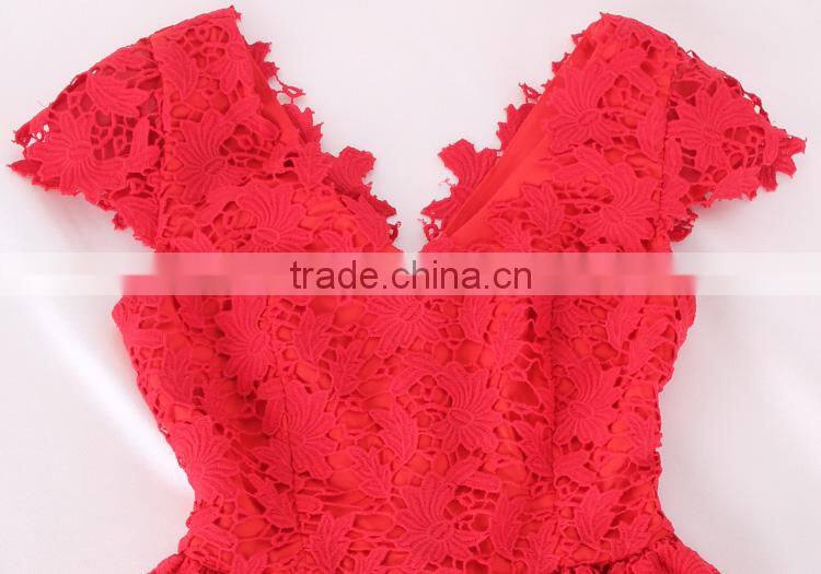 Hot Sale 2015 Guangzhou Garment Cocktail Formal Organza Lace Embroidery Sun Flowers Lady Evening Dresses