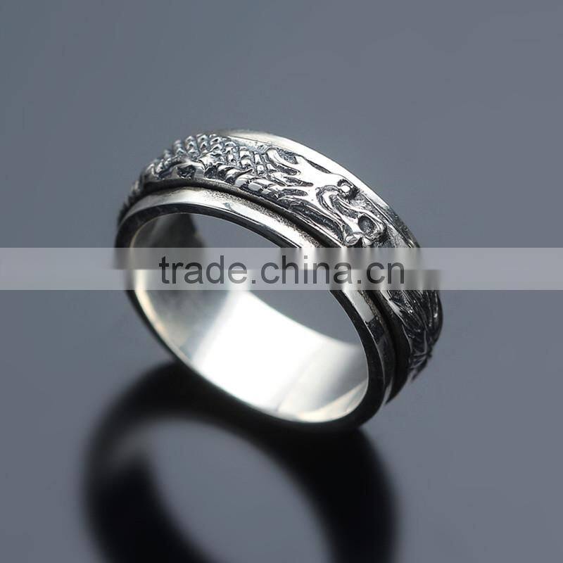 Fancy Chinese dragon design cool punk style brass / 925 sterling silver men's ring