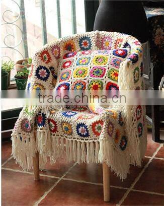 2017 latest floral pattern mixed chic fringed fancy hand crochet blanket