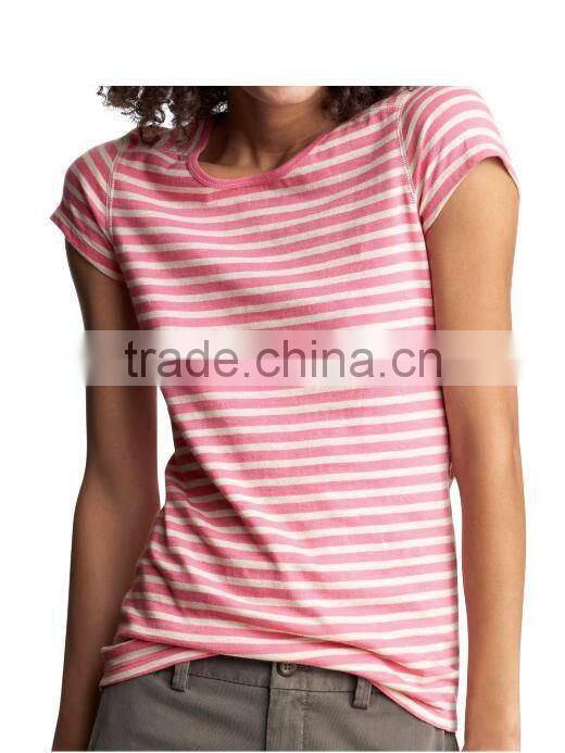 WOMEN'S STRIPED CREW NECK T SHIRT