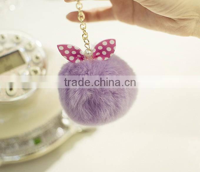 Hot selling New Rabbit Pom Pom Fur Ball Bow Cell Phone Keychain Pendant Charm Key Chain Mirror Case For iPhone