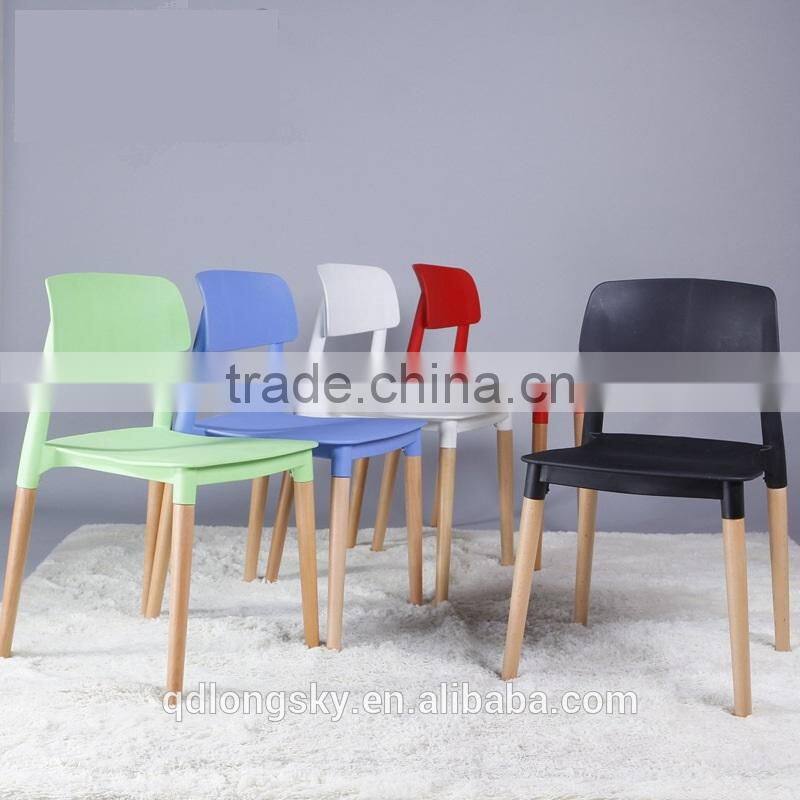 LS-4006 Hot selling cheap elegant design wood legs plastic stacking chair