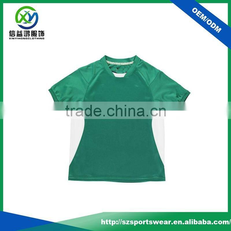Best Price Contrast Green Knit Collar and cuff Kids Soccer Jersey T shirt