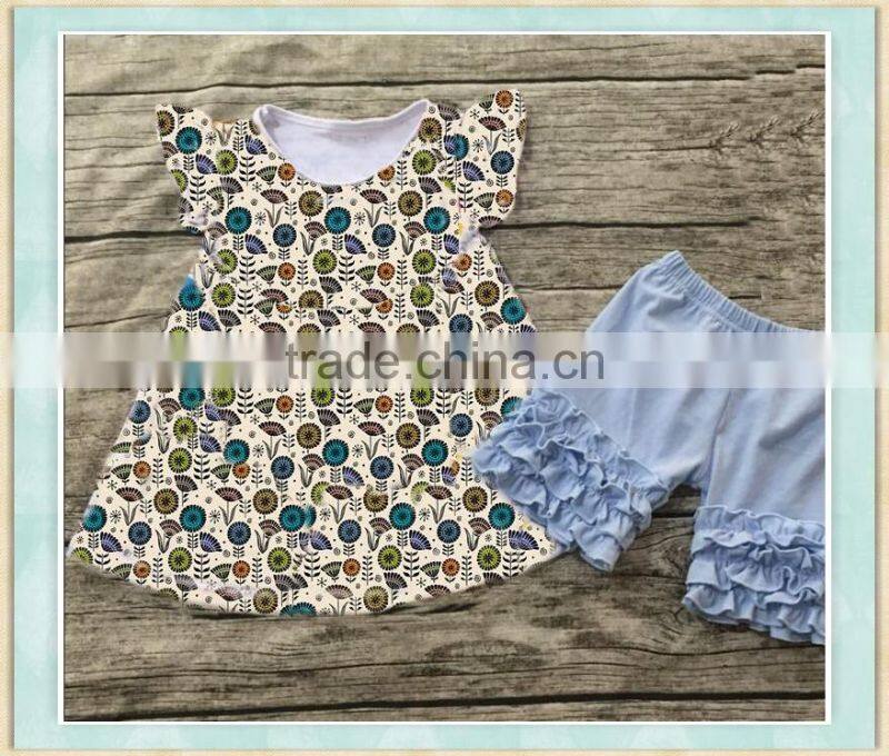 wholesale girls boutique children's summer green snowman pattern suit