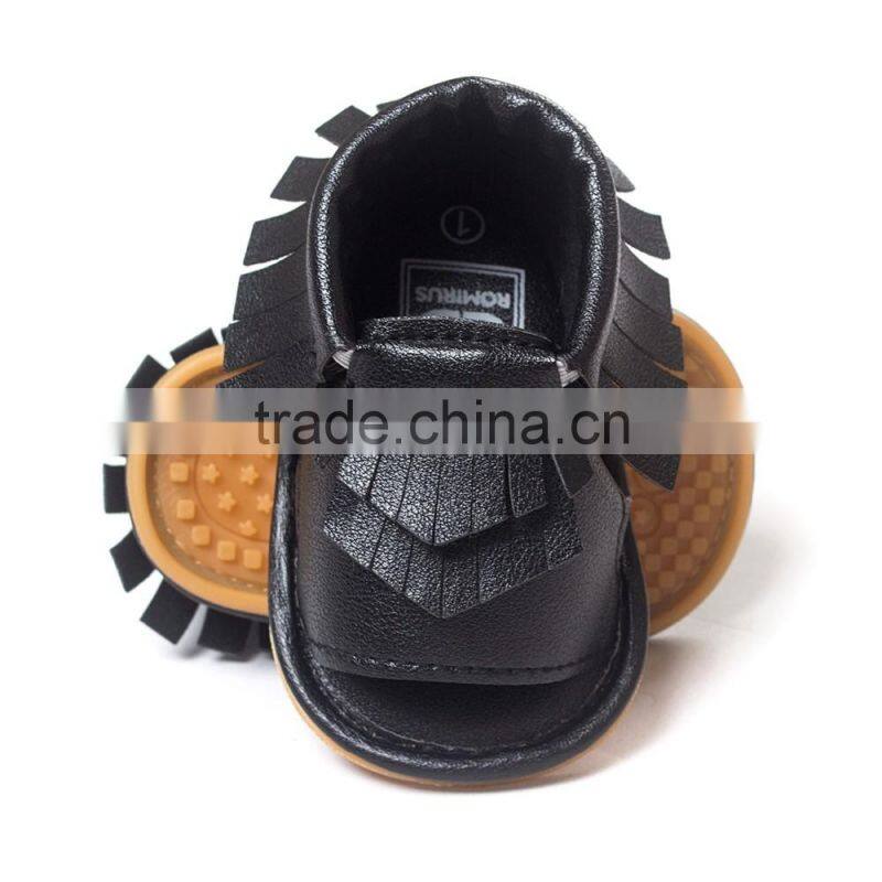 Artificial leather fringed baby summer sandals, hard sole baby summer sandals