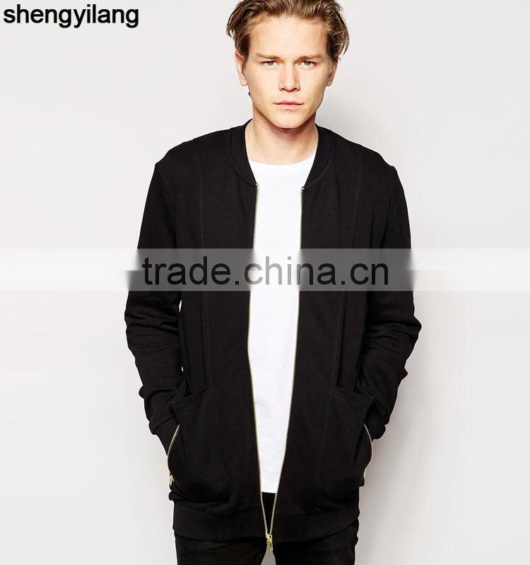 Fashion golden zipper long bomber jacket wholesale guangzhou clothing factory