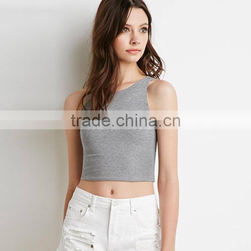 womens cheap solid color streetwear sports crop tops/sleeveless t shirt