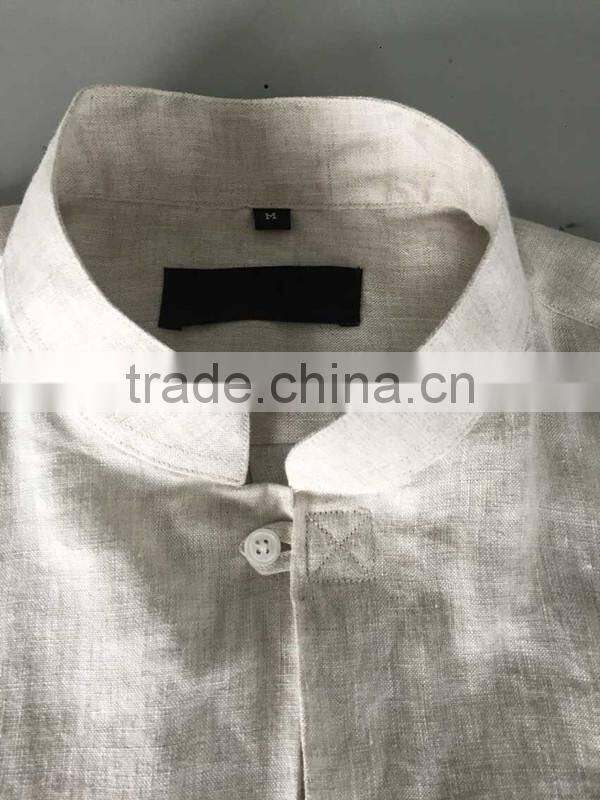 Beige linen Mandarin collar special buttonhole Mens casual dress shirts